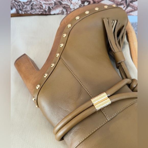 Ulla Johnson Elin Tassel Boots Leather Gold Fringe Wood Heels Sz 35 Quiet Luxury - Picture 10 of 16